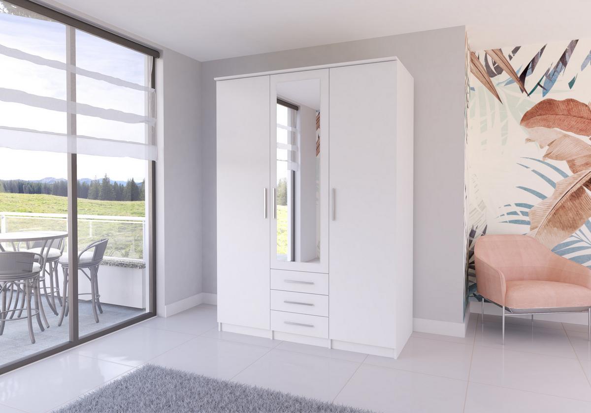 DREHTÜRENSCHRANK 150/207/57/61cm Szantal 3D Weiß/Weiß - Alufarben/Weiß, Holzwerkstoff/Kunststoff (151/210/59cm) - imoebel24