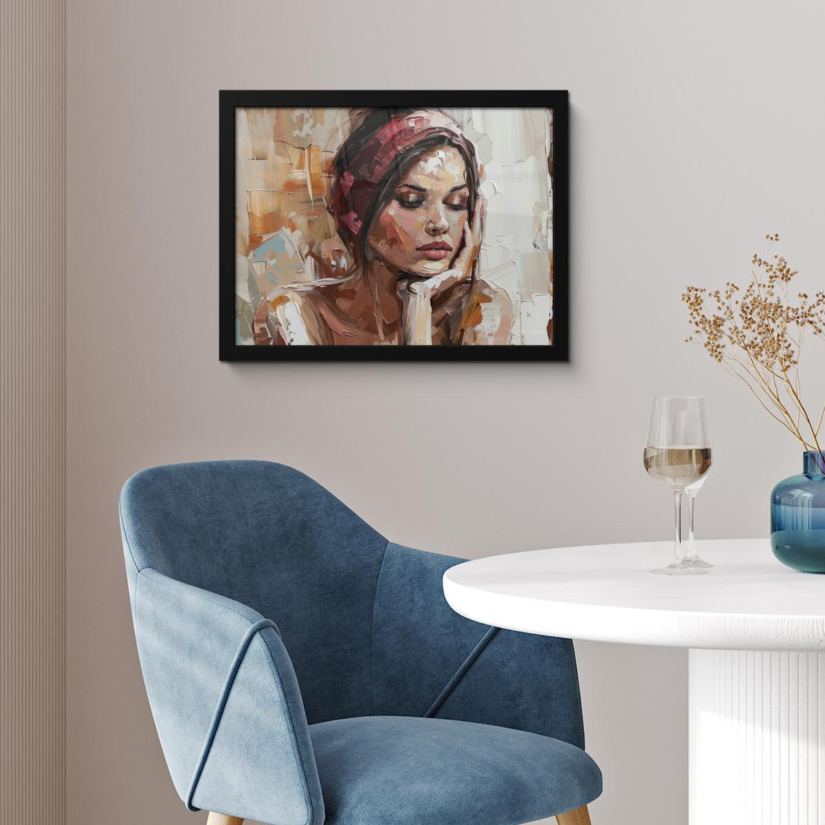 POSTER MIT RAHMENGERAHMTES BILD Frau - Lackierung - Porträt - Modern 40x30 cm - Altrosa, Papier (40/30cm) - MuchoWow