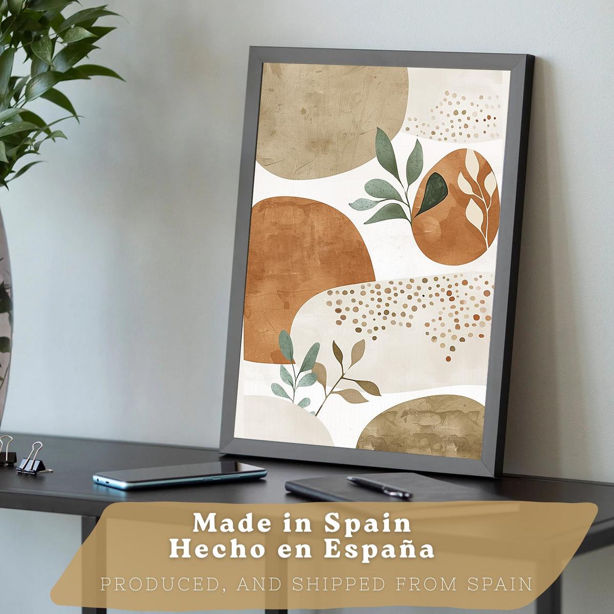 POSTER 3er Kunstdruck-Set Wandbilder Pflanzen Abstrakt Grün Braun modern Wohnzimmer Deko, Schlafzimmer, Küche, Badezimmer Schwarzer Rahmen A3 - Schwarz, Papier (29.7/1/42cm) - Nacnic