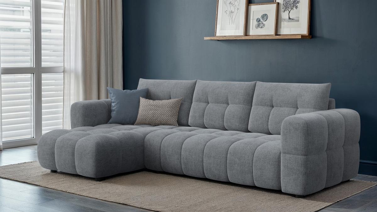 ECKSOFA CLOUDI 4-Sitzer links, dunkelgrau - Dunkelgrau/Schwarz, Holz/Textil (294/160cm) - Wozimo