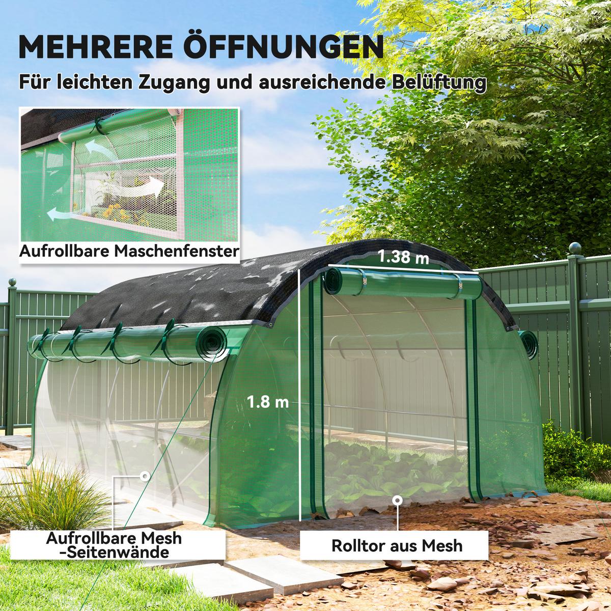 FOLIENTUNNEL, 400L x 300B x 198H cm - Grün, Kunststoff/Metall (300/198/400cm) - Outsunny