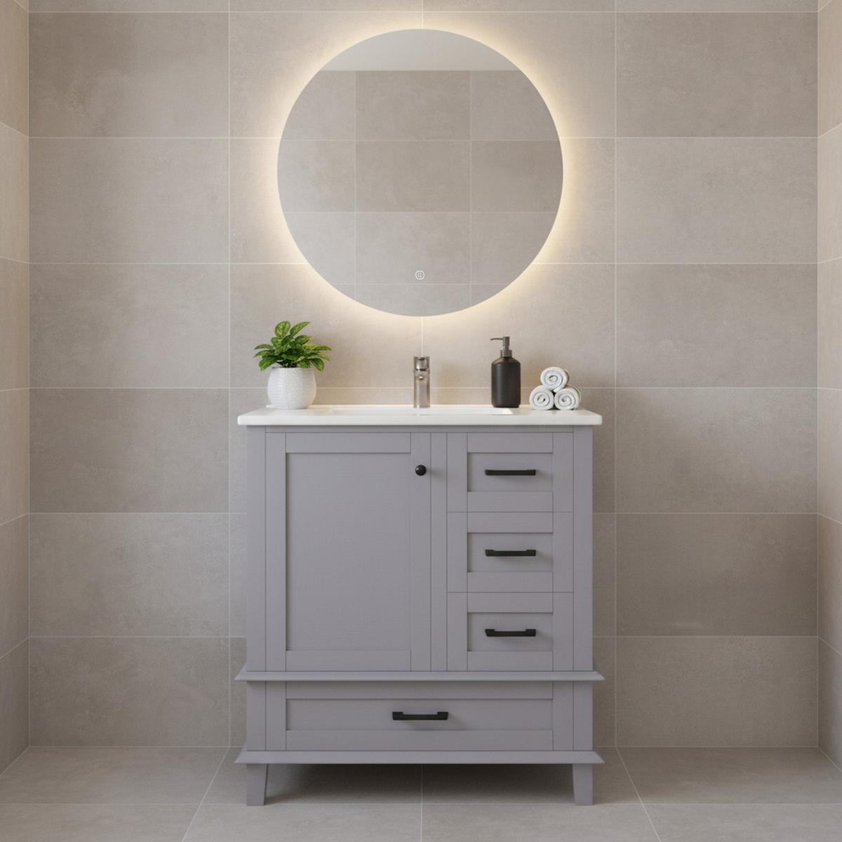 WASCHTISCHKOMBI Grau freistehend mit Keramikbecken & 3 Schubladen - Grau, Keramik/Holzwerkstoff (76/83/46cm) - Urban Meuble