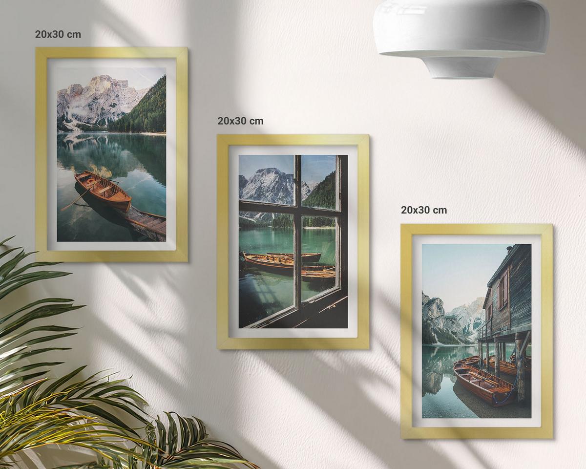 BILDER SET 3er Set - 20x30 cm Goldrahmen - Bootshaus am Bergsee - Goldfarben, Kunststoff (20/30cm) - TULUP