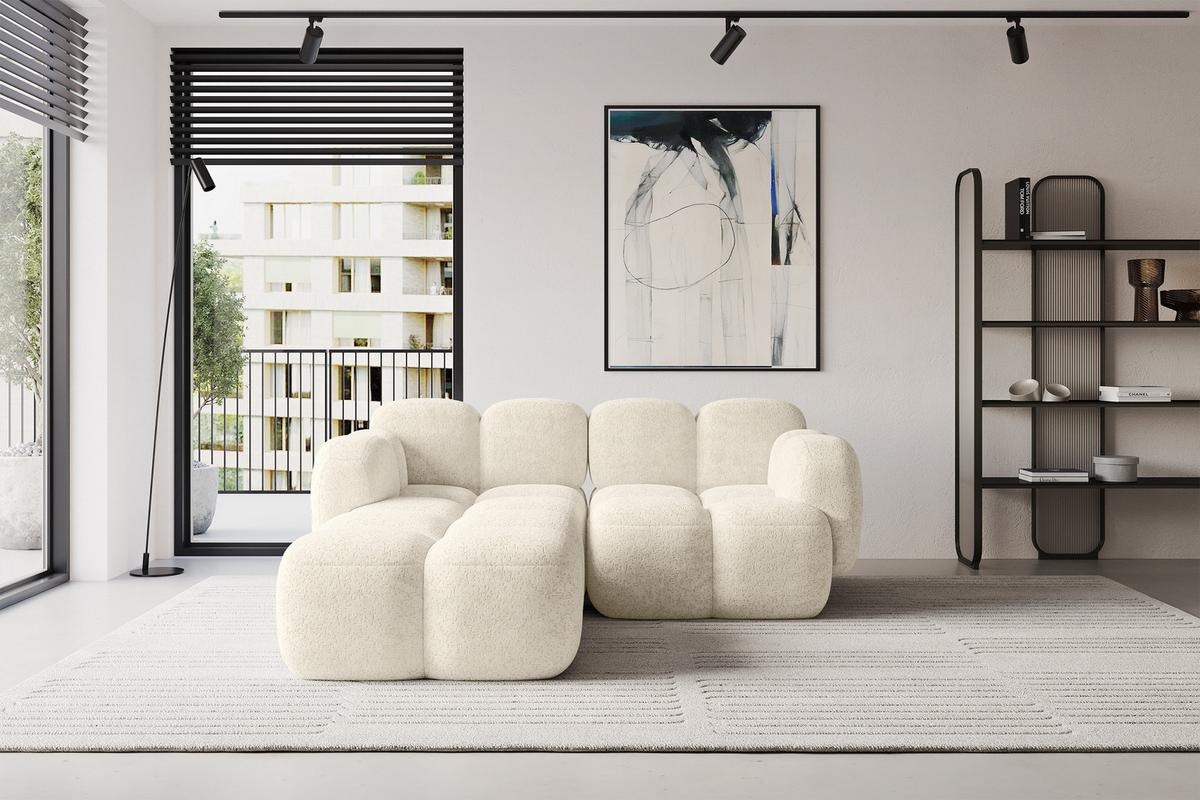 ECKSOFA modulares Sofa Links Miko-L1 214x205x75 Creme Velours - Creme/Schwarz, Holzwerkstoff/Kunststoff (214/205cm) - ALTDECOR