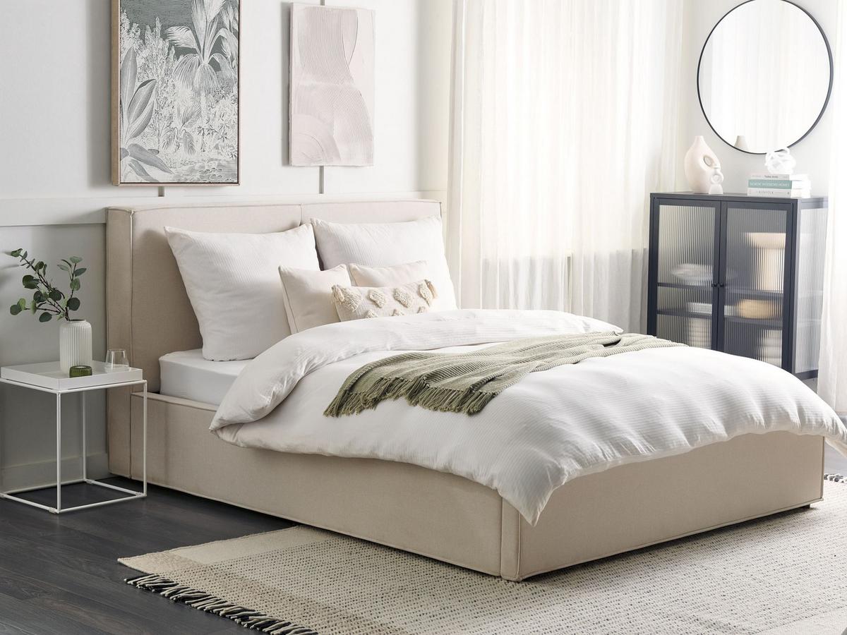 POLSTERBETT 160/200 cm Beige Moissac - Beige, Holz/Textil (160/200cm) - Beliani
