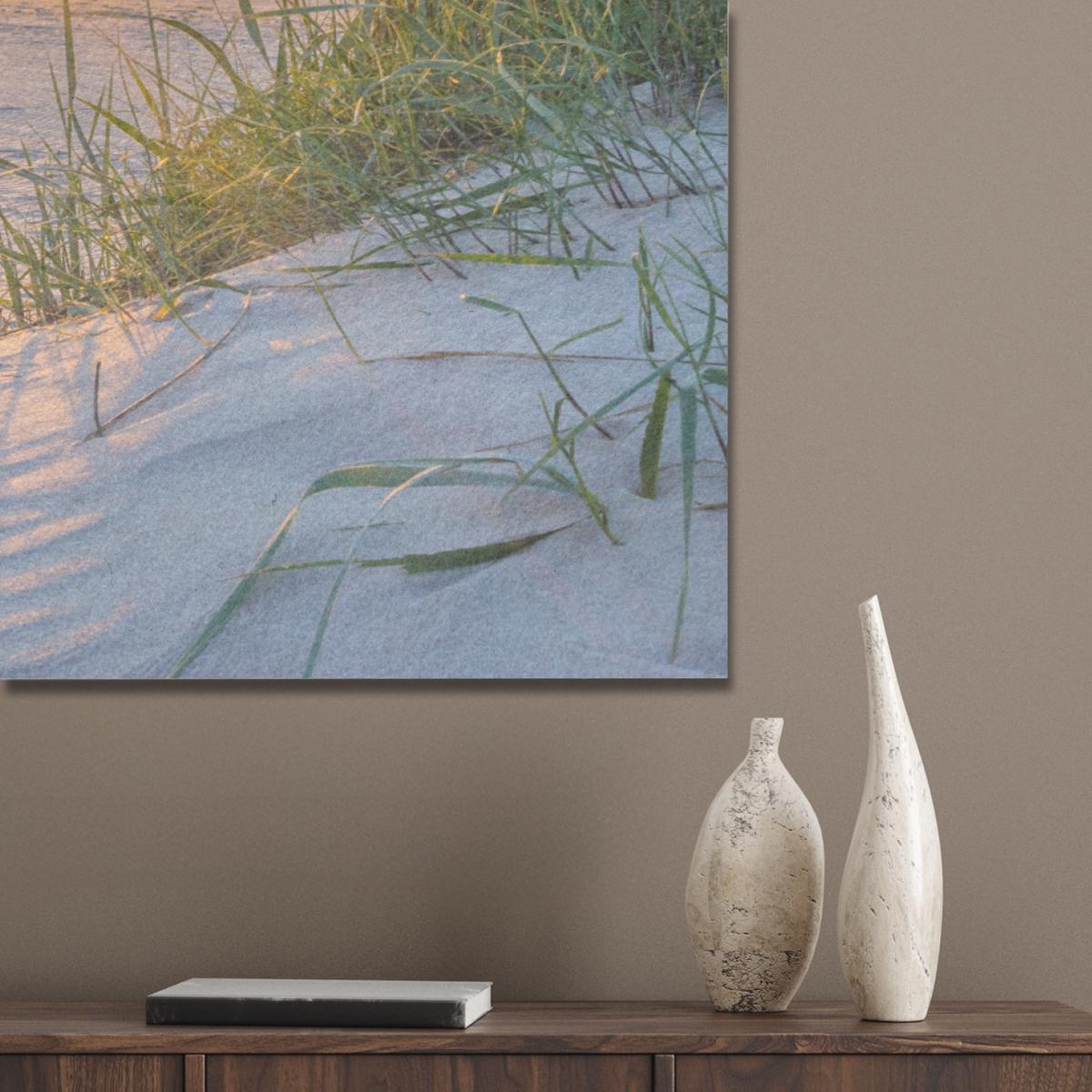 AKUSTIKBILD Strand - Sonne - Düne - Gras - Sand - Horizont Wandbild Wohnzimmer 100x70 cm - Hellblau, Kunststoff (100/70/0.9cm) - MuchoWow