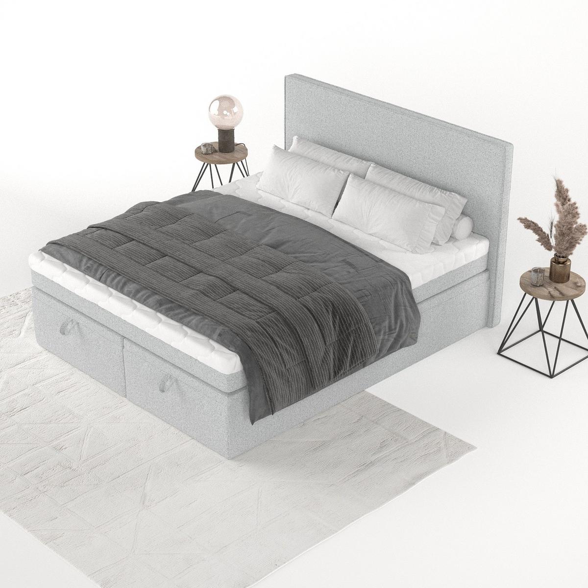 BOXBETT Zalla 140/200 cm Hellgrau im Riva Stoff - Hellgrau/Schwarz, Holz/Holzwerkstoff (140/200cm) - AltaBeds
