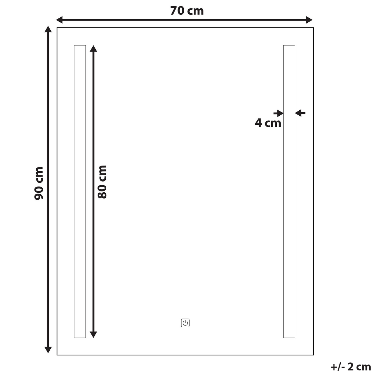 BADSPIEGEL mit LED-Beleuchtung rechteckig 70/90 cm Martinet - Silberfarben, Kunststoff (70/90/4cm) - Beliani