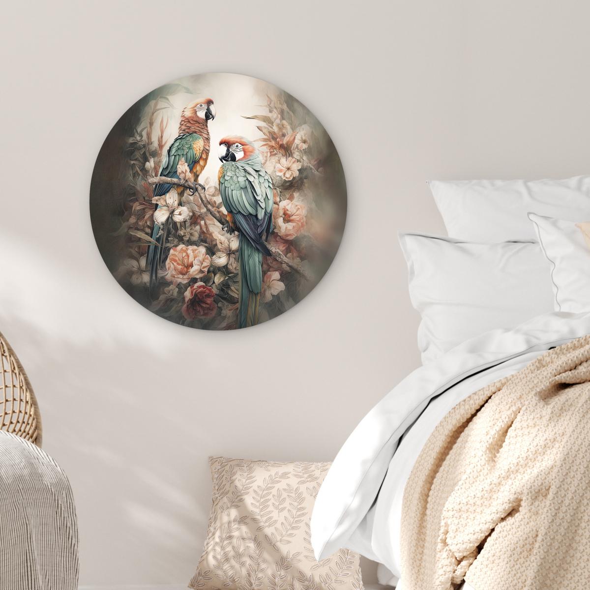 WANDBILD Papageien - Vögel - Natur - Blumen Wanddeko Schlafzimmer 60x60 cm - Baltimorefarben, Kunststoff (60/60cm) - MuchoWow