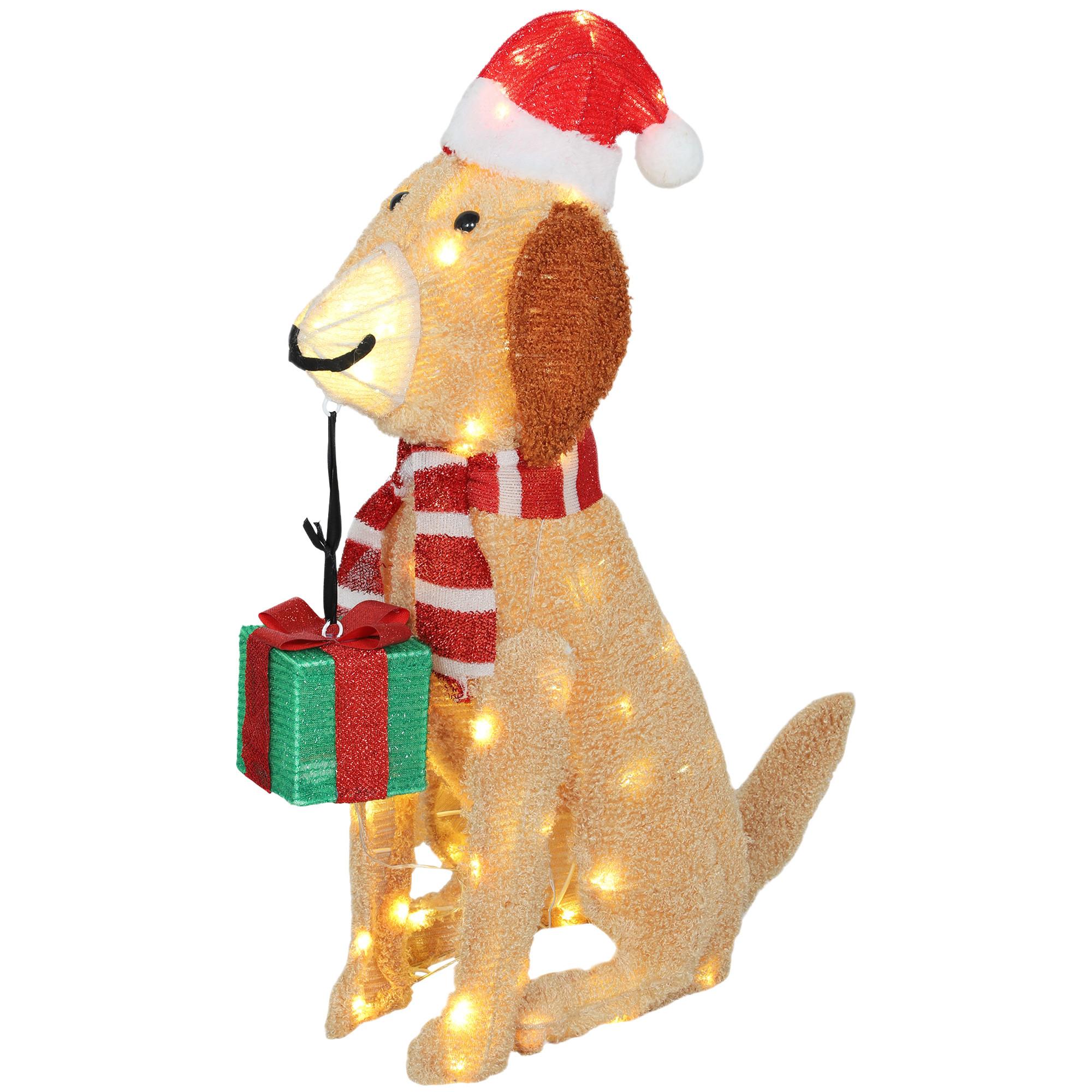 WEIHNACHTSDEKORATION Beleuchteter Weihnachtswelpe mit 74 warmweißen LED-Lichtern - Gelb, Textil (20/70/64cm) - Outsunny