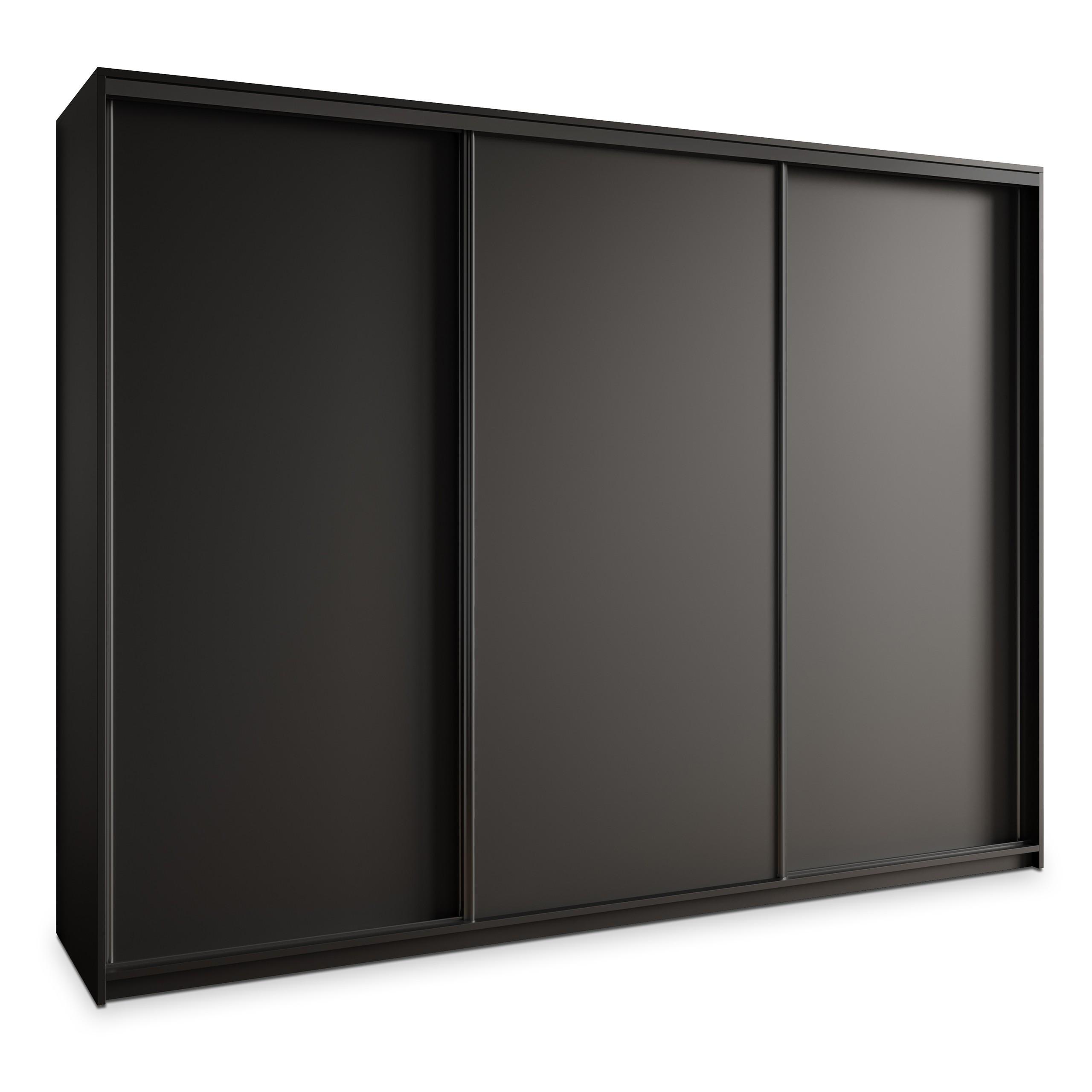 SCHWEBETÜRENSCHRANK NISSE 250/205/60 cm 3-türig mit Schubladen Schwarz - Schwarz, Holzwerkstoff (250/205/60cm) - MASSENO