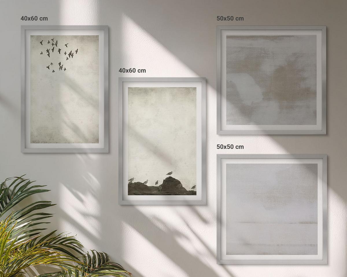 BILDER SET 4er Set - 50x50 cm & 40x60 cm Silberner Rahmen - Textur eines Vogelschwarms - Silberfarben, Kunststoff (50/50cm) - TULUP