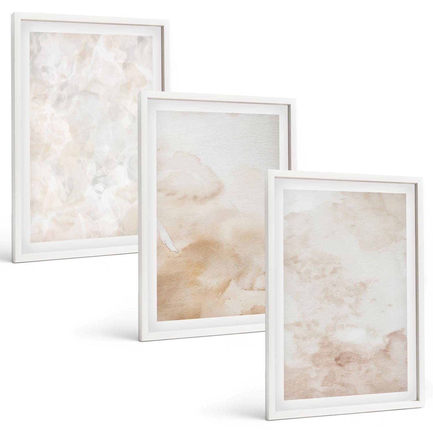BILDER SET 3er Set - 40x60 cm Weißer Rahmen - Modische Pastelltexturen - Weiß, Kunststoff (40/60cm) - TULUP