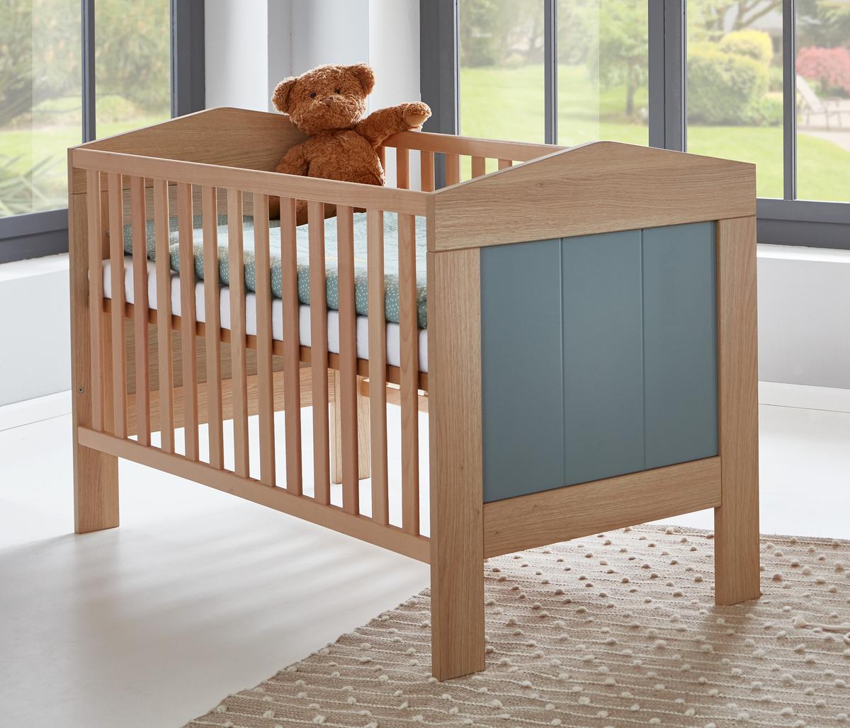 BABYZIMMER SET Roofy 2-tlg. Soft-Close - Salbeigrün/Eichefarben, Leder/Holz (1/1/1cm) - arthur berndt