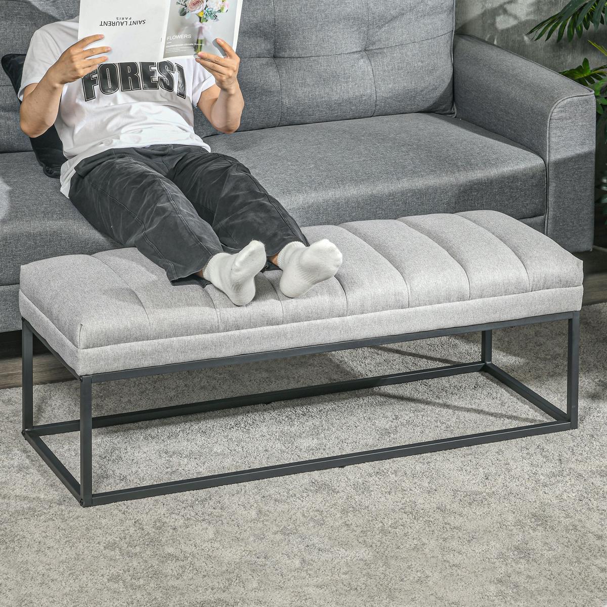 BETTBANK, für Wohnzimmer, bis 200 kg Belastbar, Stahl, Hellgrau - Hellgrau, Kunststoff (44/45.5/120cm) - HOMCOM