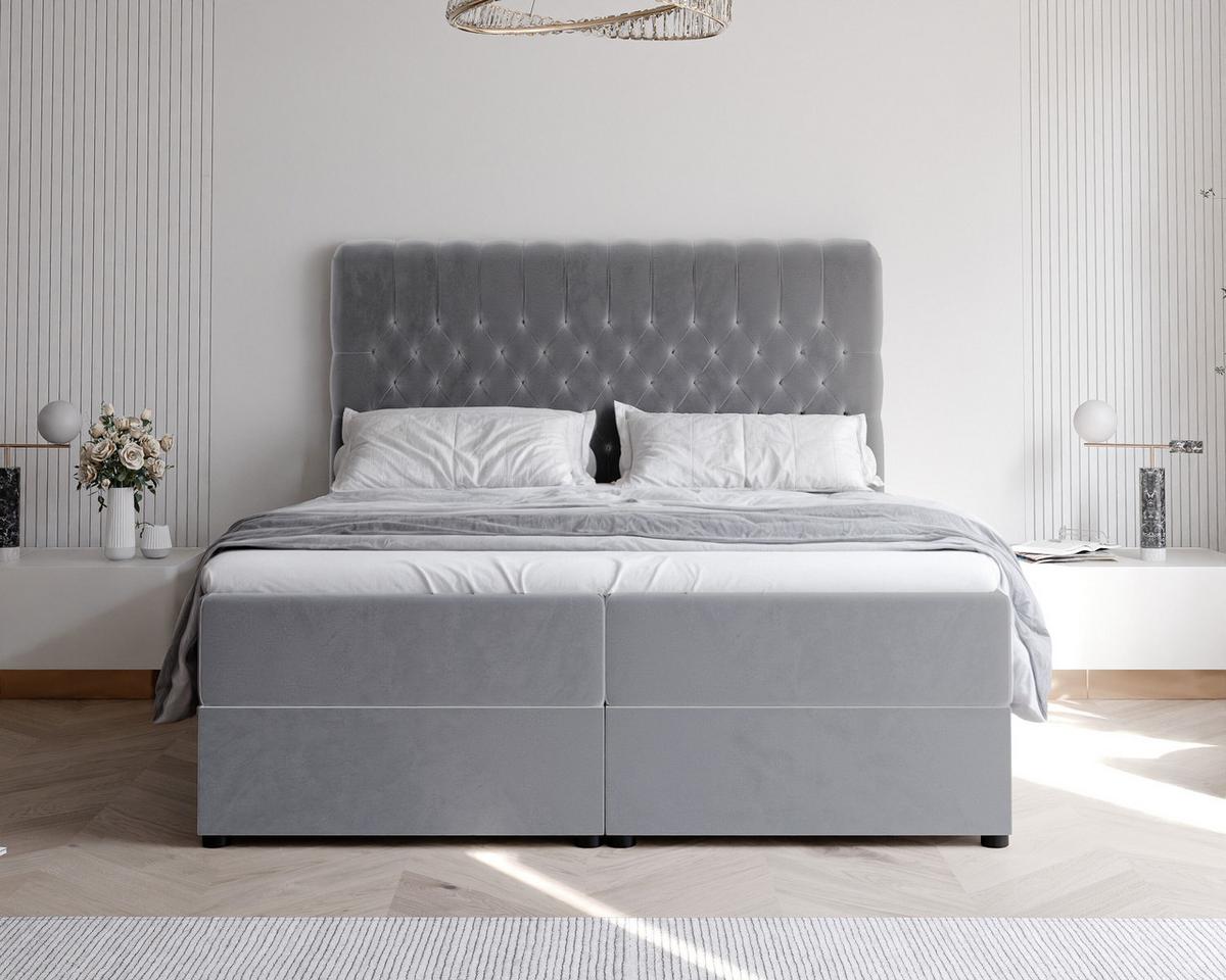 BOXBETT 200x200 cm mit Topper - Hellgrau, Holzwerkstoff/Textil (200/200cm) - Idohome