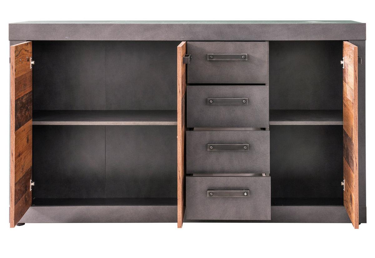 KOMMODE Used Wood Altholz Design mit Grau 151 cm, SIDEBOARD mit viel Stauraum - Silberfarben/Schwarz, Holzwerkstoff/Kunststoff (151/86/37cm) - Top.Furn