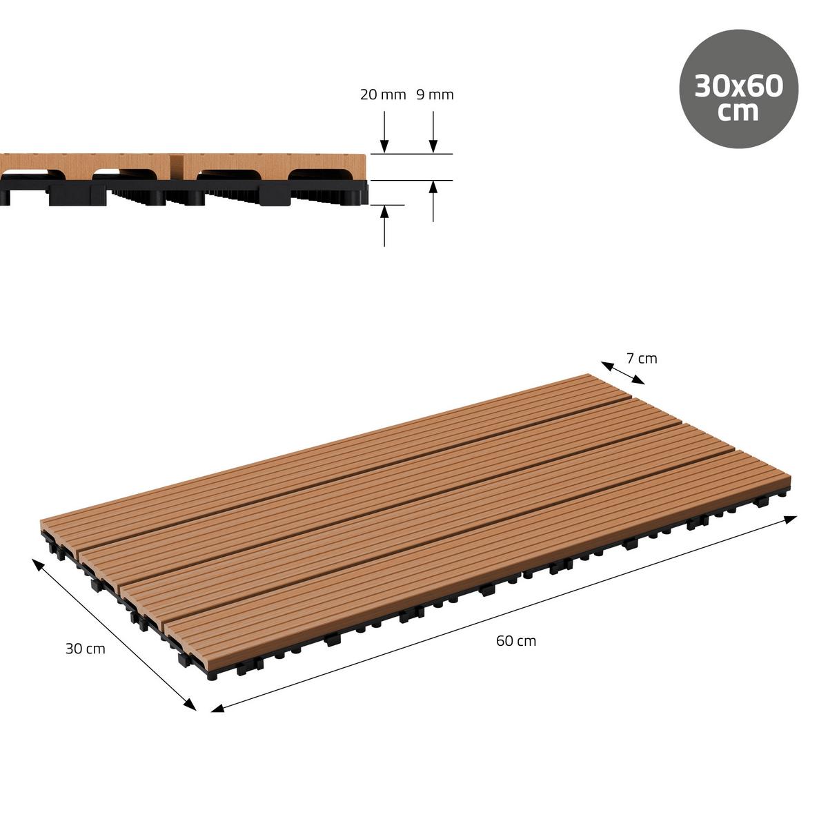 TERRASSENFLIESE Hellbraun 12 Stück - Hellbraun, Holzwerkstoff (60/30/2cm) - ECD-Germany