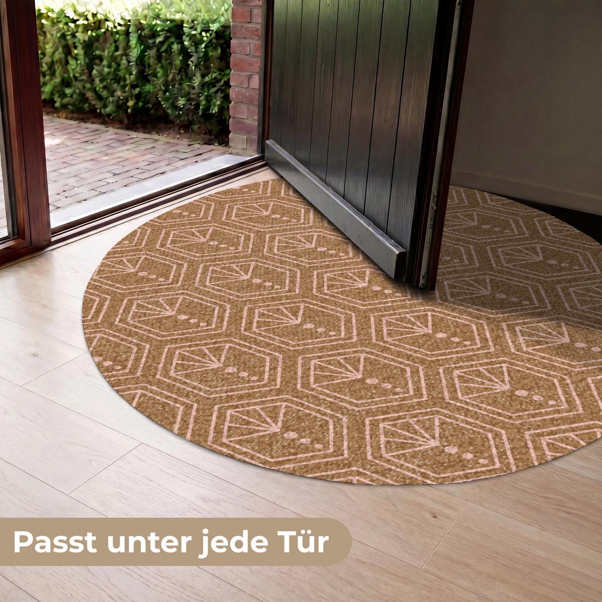 FUSSMATTE Braun - Rosa - Geometrisch - Gemustert Türmatte 120x120 cm - Braun, Kunststoff (120/0.4cm) - MuchoWow
