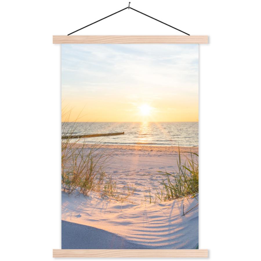 POSTER MIT MAGNETLEISTEN Strand - Sonne - Düne - Gras - Sand - Horizont Deko Wohnzimmer 40x60 cm - Hellblau, Textil (40/60/0.15cm) - MuchoWow