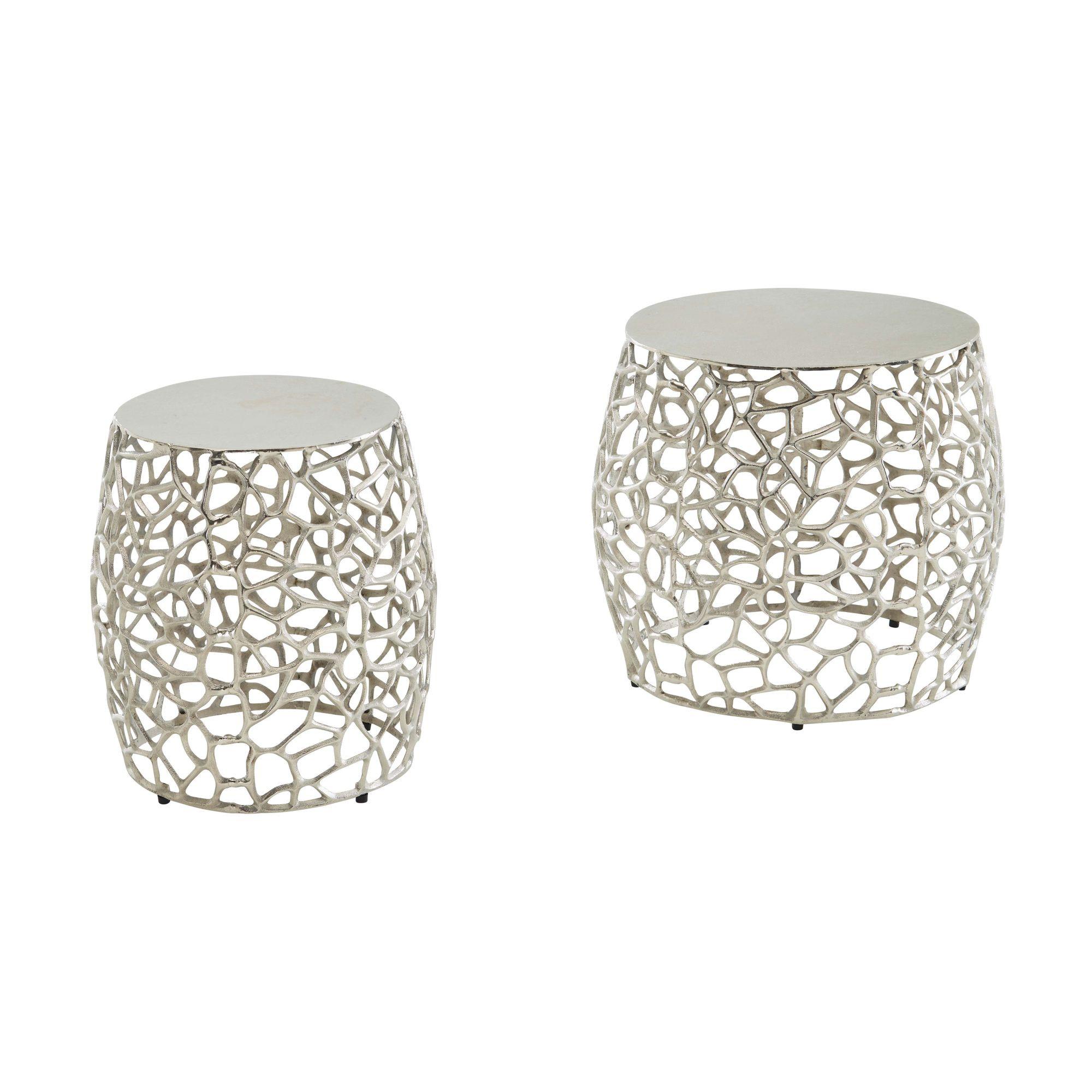 SATZTISCH Set – rund, Aluminium Silber, Aststruktur, 2-teilig, modern - Silberfarben, Metall (46/46/42cm) - KADIMA DESIGN