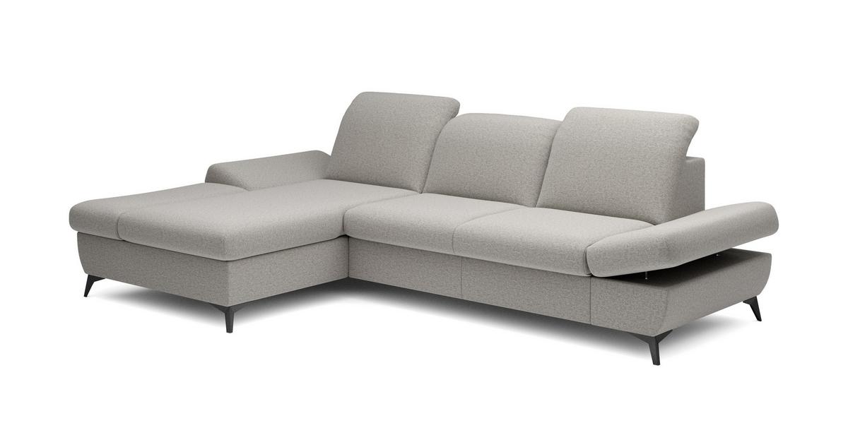 ECKSOFA FELICE L-S Beige Geflochtener Stoff mit Schlaffunktion - Hellgrau, Holz (284/166cm) - MASSENO