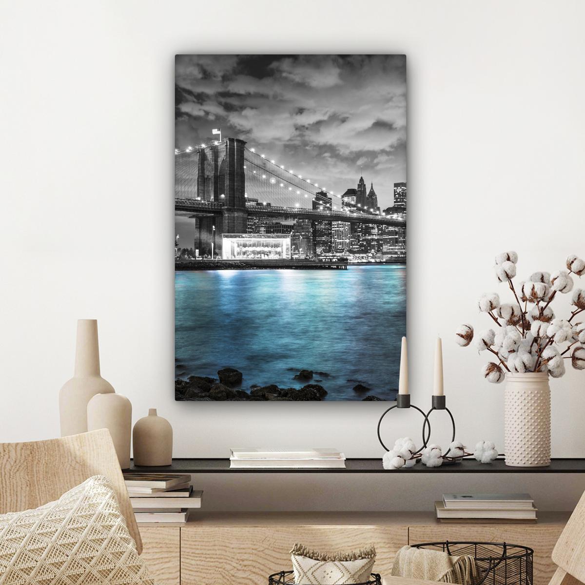 LEINWANDBILD New York - Skyline - Stadt - Blau Wanddeko Schlafzimmer 60x90 cm - Blaugrau, Textil (60/90cm) - MuchoWow