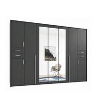 DREHTÜRENSCHRANK B313/H210/T58 cm in Grafit, Kleiderschrank mit Passepartout & 3 Spiegeltüren & Schubkästen, Griffe alufarbig / 22583 - Silberfarben/Graphitfarben, Holzwerkstoff/Kunststoff (313/210/58cm) - luma-home