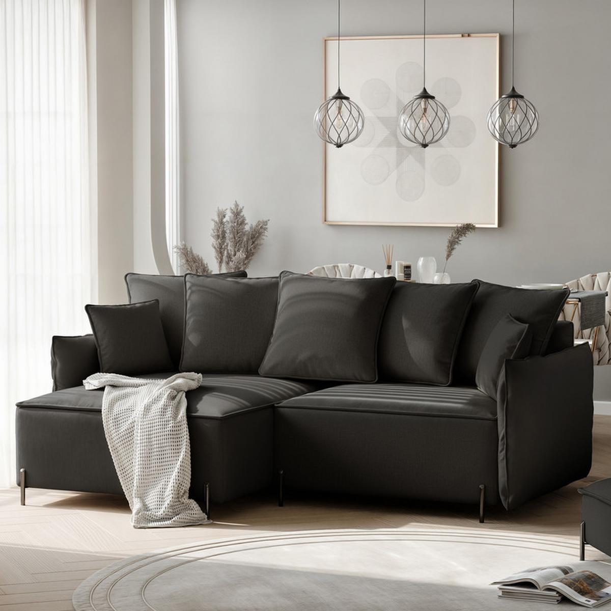 ECKSOFA MARCO Links, mit Schlaffunktion und Bettkasten, Anthrazit - Anthrazit, Textil/Metall (221/148cm) - Idohome