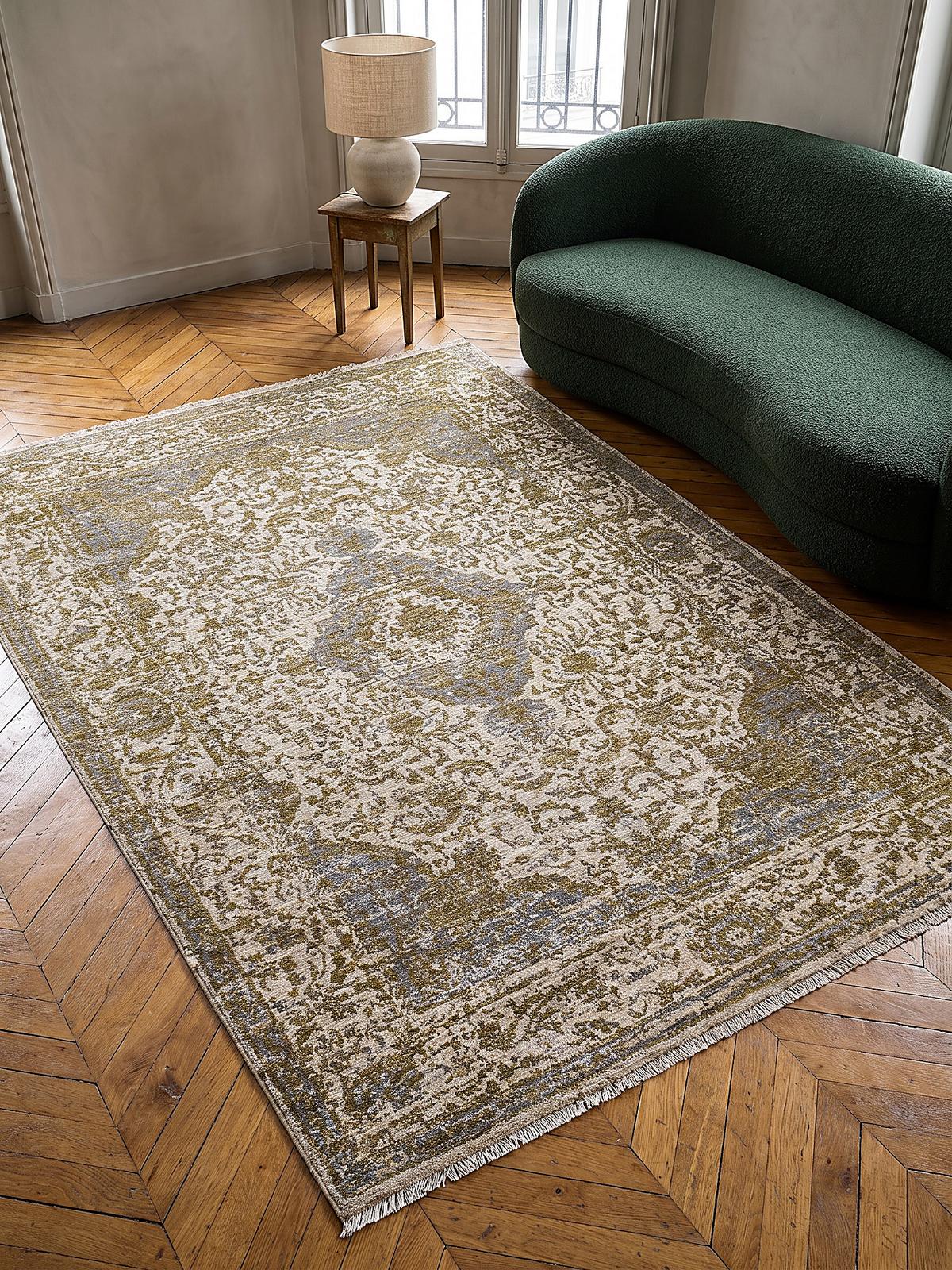 STRUKTURTEPPICH, mit Fransen, ADUR, Medaillon, Erdtöne-Grün, 120 x 160 cm - Grün, Textil (120/160cm) - KADIMA DESIGN