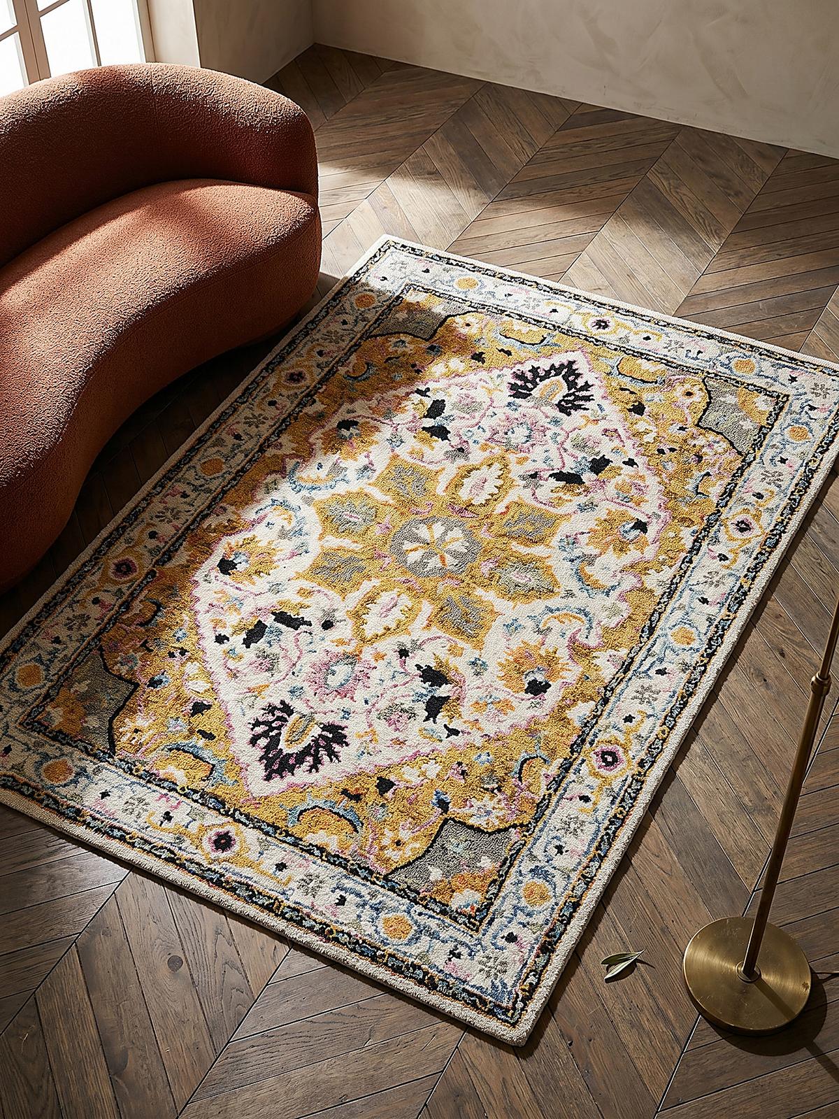WOLLTEPPICH SOAR, klassisch-floral, Gelb-Grau, 120 x 170 cm - Gelb, Textil (120/170cm) - KADIMA DESIGN