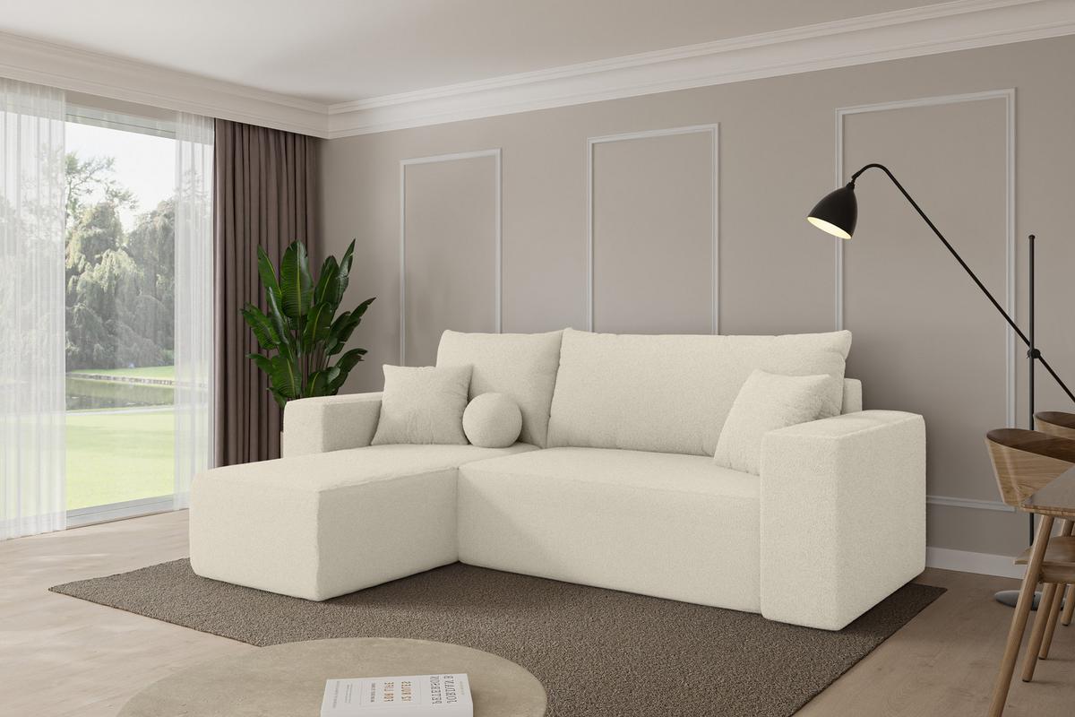 ECKSOFA mit Schlaffunktion Ottomane Links SENO-L 249x139x85 Beige Bouclé - Sandfarben/Beige, Holzwerkstoff/Kunststoff (249/139cm) - ALTDECOR
