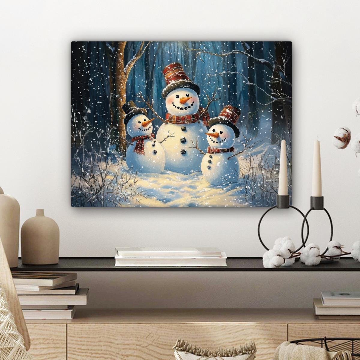 LEINWANDBILD Schneemann - Schnee - Winter - Wald Wandbild 40x30 cm - Hellblau, Textil (40/30cm) - MuchoWow