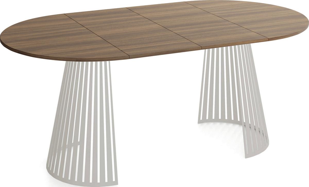 ESSTISCH Naro rund ausziehbar mit Lamellen-Metallgestell in Grau-Beige, Walnuss Braun 100-180/100/76 cm - Kaschmir/Beige, Holzwerkstoff/Metall (100/176/76cm) - WFL GROUP