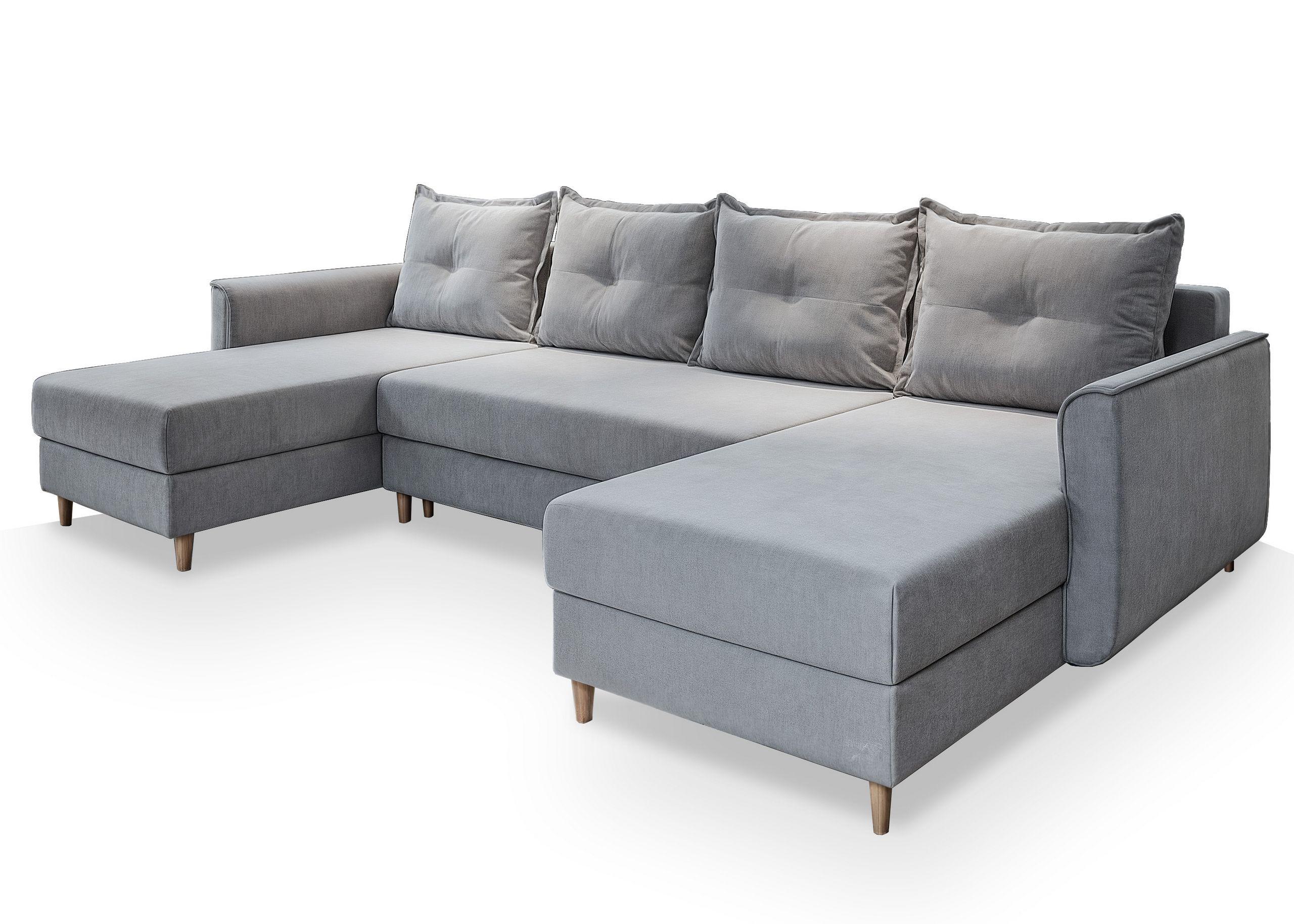 WOHNLANDSCHAFT VERNI Hellgrau Plüsch-Stoff mit Schlaffunktion - Hellgrau/Braun, Holz/Textil (285/91/143cm) - MASSENO