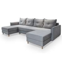 WOHNLANDSCHAFT VERNI Hellgrau Plüsch-Stoff mit Schlaffunktion - Hellgrau/Braun, Holz/Textil (285/91/143cm) - MASSENO