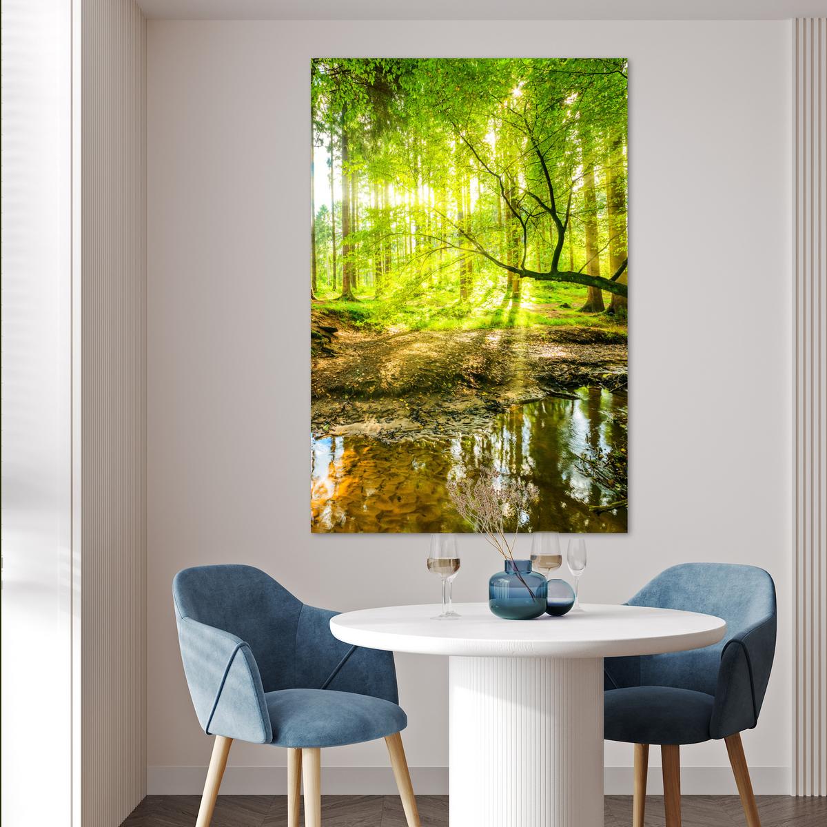 POSTER Wald - Landschaft - Wasser - Bäume - Sonne - Grün - Natur Wandbild Schlafzimmer 80x120 cm - Grün, Papier (80/120/0.1cm) - MuchoWow