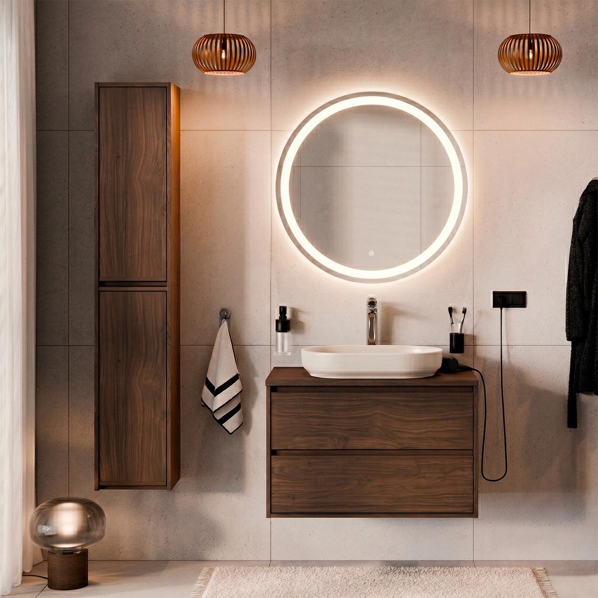 BADMÖBEL 80cm Edmé 2er-Set Dunkles Holz - Braun, Holzwerkstoff (80/52.2/46cm) - Petits-meubles