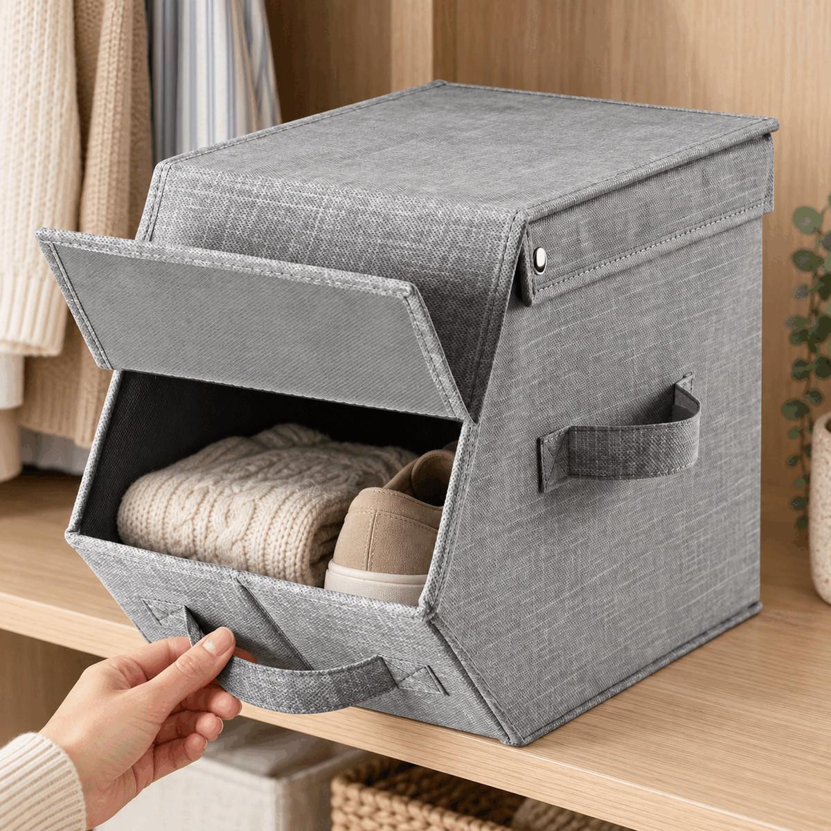 AUFBEWAHRUNGSBOX mit Deckel und Klappdeckel - L19 cm - Grau, Karton (35/24/19cm) - Calicosy