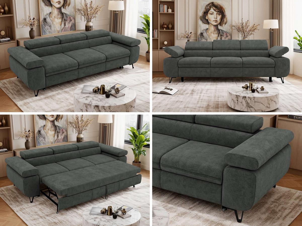 3-SITZER SOFA PETER mit Schlaffunktion - Dunkelgrau Stukture - Dunkelgrau/Anthrazit, Textil/Metall (262/76/99cm) - MKS