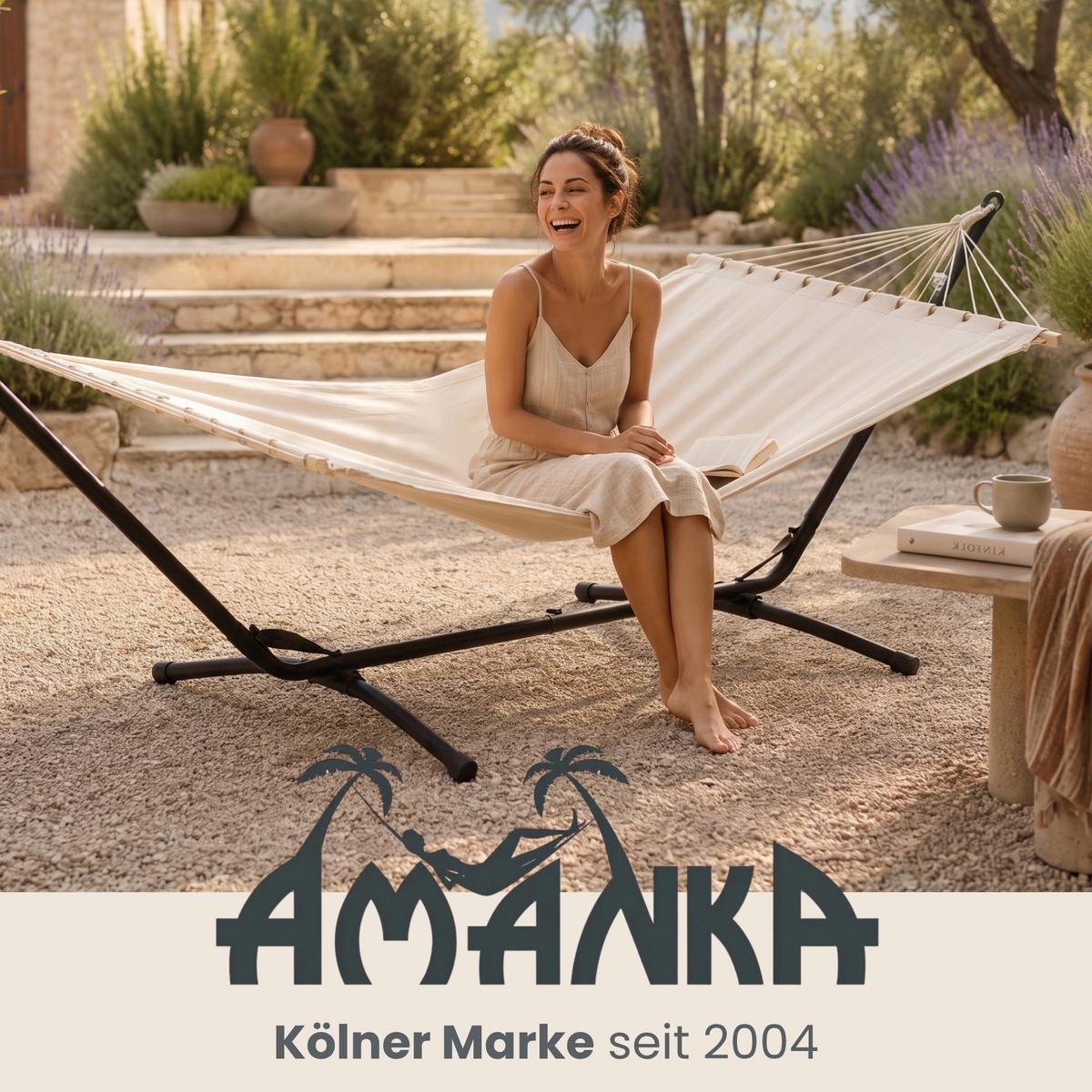 XL HÄNGEMATTE mit Gestell 310/100 cm, Beige/Schwarz - Schwarz, Metall (100/96/310cm) - Amanka