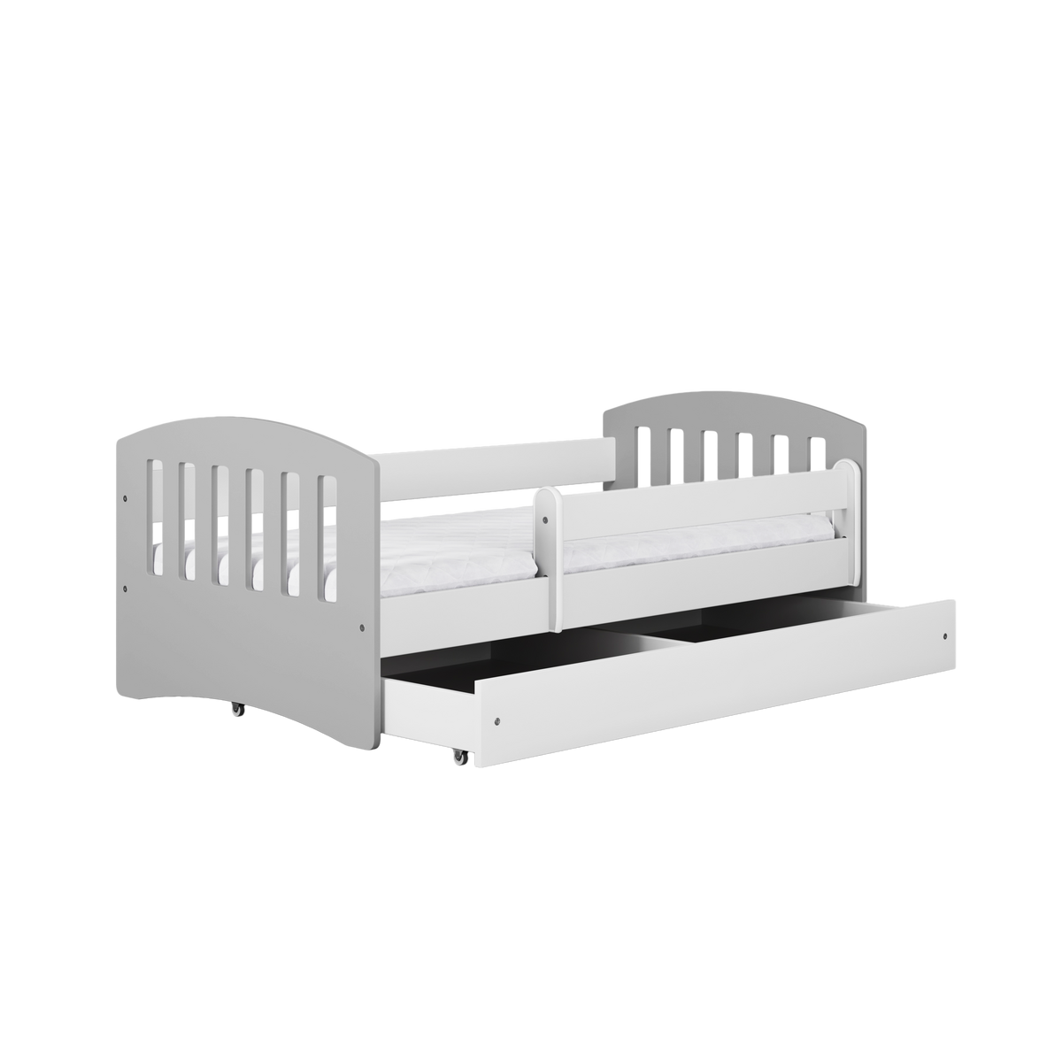 KINDERBETT CLASSIC mit Schublade und Matratze Grau 90/65/184 - Grau, Holzwerkstoff (80/180cm) - RAUMHIRSCH FURNITURE