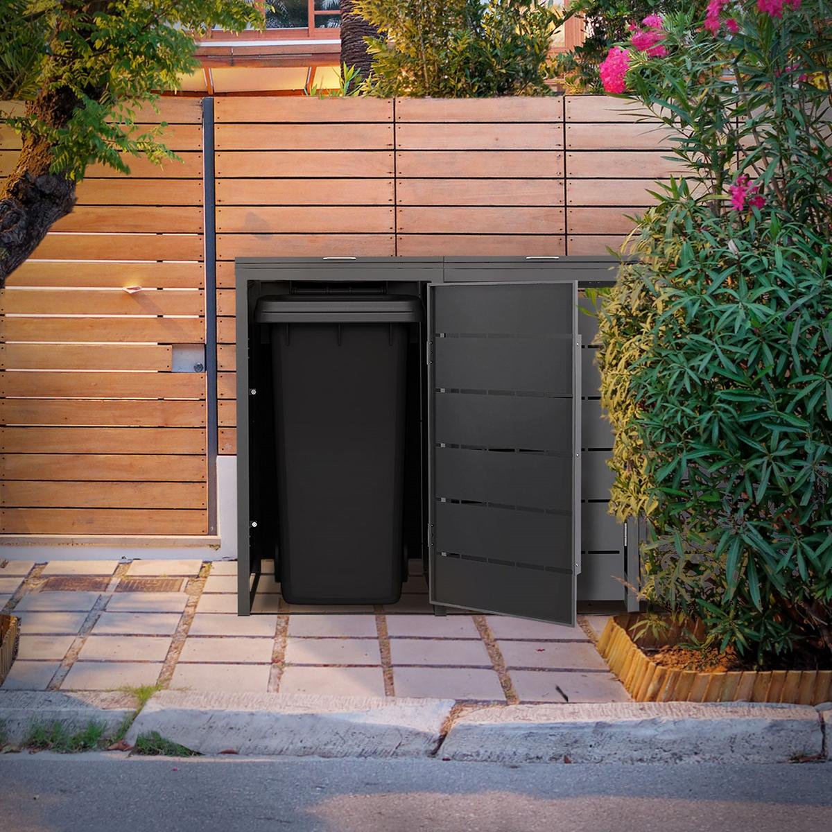 MÜLLTONNENBOX 4er 240L 260x80x120 cm Anthrazit aus Stahl wetterfest - Anthrazit, Metall (80/120/260cm) - ML-DESIGN
