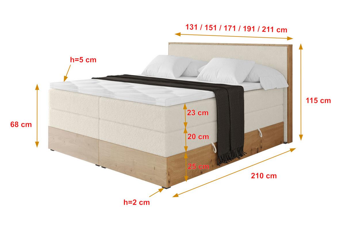 BOXSPRINGBETT LOLLI9 -KING 120x200 - H3/H4 Hellbeige - Sandfarben, Holzwerkstoff (120/200cm) - ALTDECOR