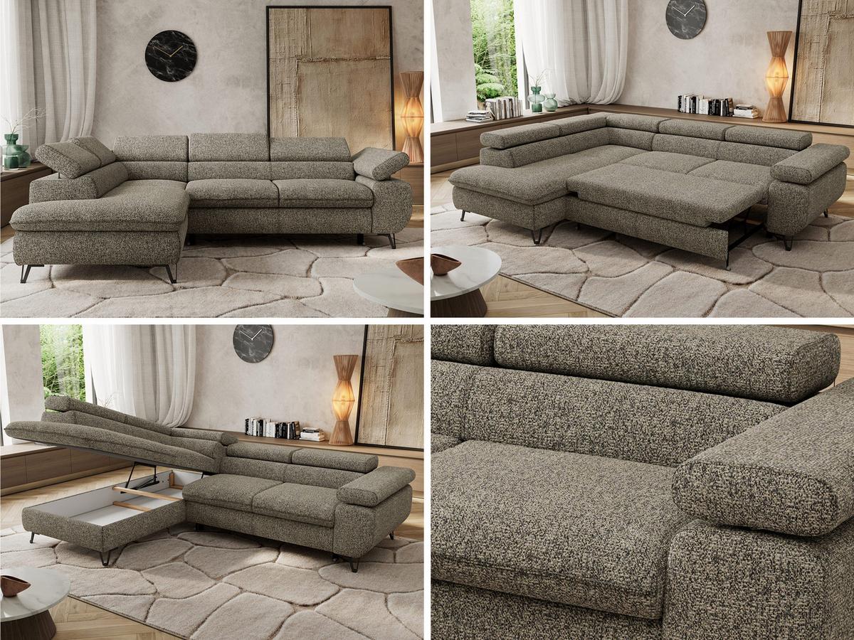ECKSOFA PABLO L Grau Struktur - Links Seite mit Visco Topper - Schwarz/Grau, Textil/Metall (208/273cm) - MKS
