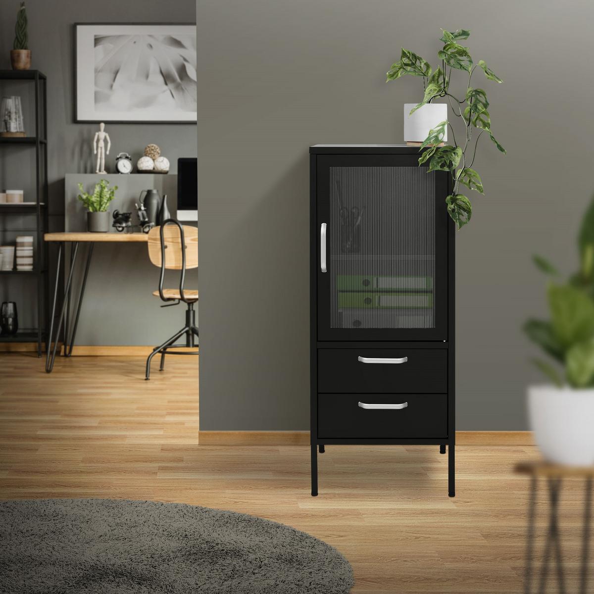 VITRINENSCHRANK 42 x 102 x 40 cm Schwarz aus Stahl - Schwarz, Metall (40/102/42cm) - ML-DESIGN