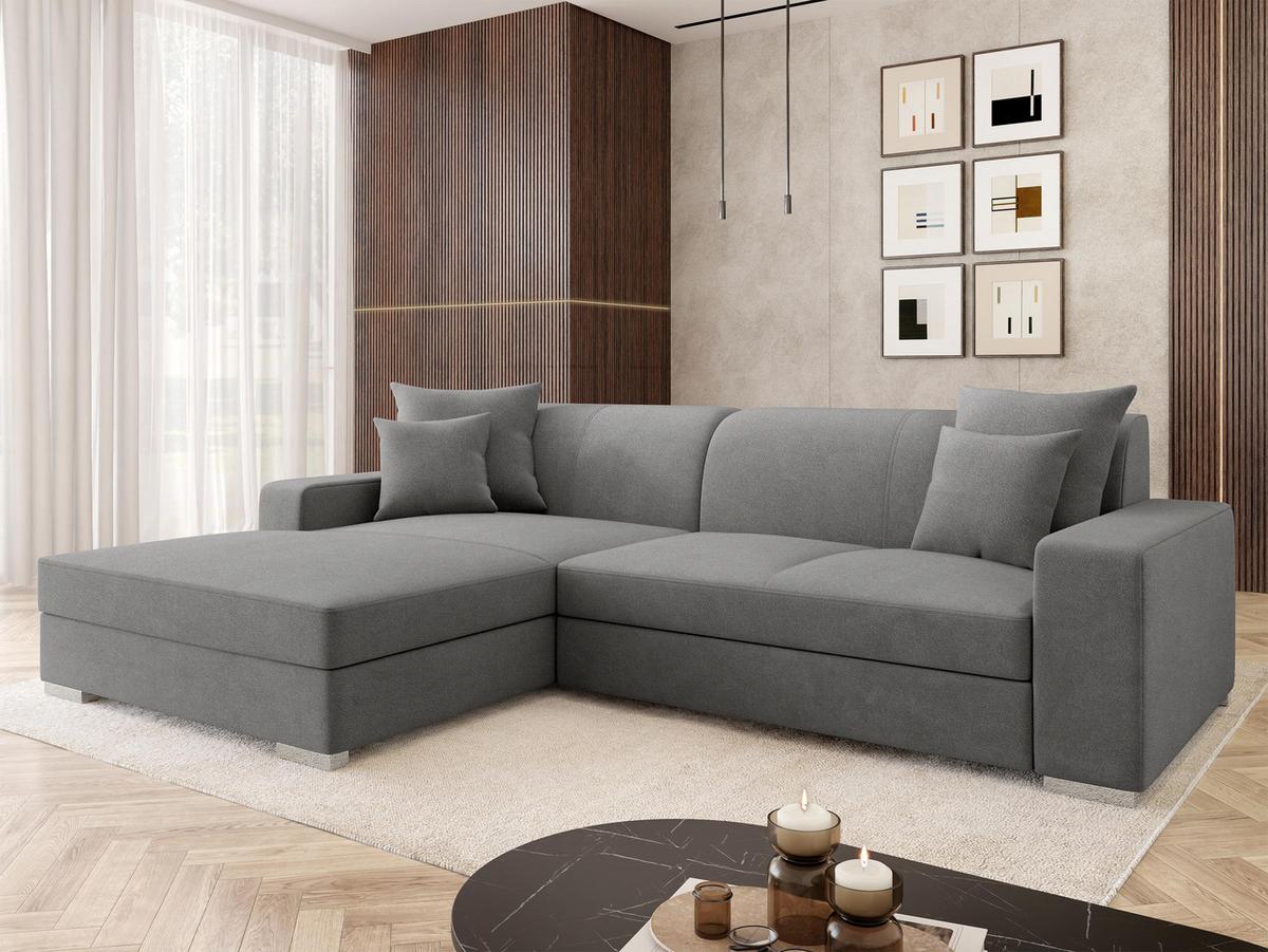 ECKSOFA Mexico, Seite: Links - Chromfarben/Grau, Holz/Kunststoff (263/178cm) - MIRJAN24