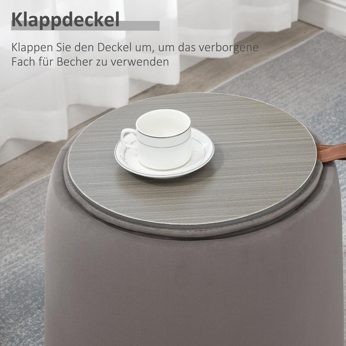2-IN-1 Ottomane Sitzhocker inklusive Stauraum, abnehmbaren Deckel in Samtoptik - Dunkelgrau/Braun, Holz/Kunststoff (44/47.5/44cm) - HOMCOM
