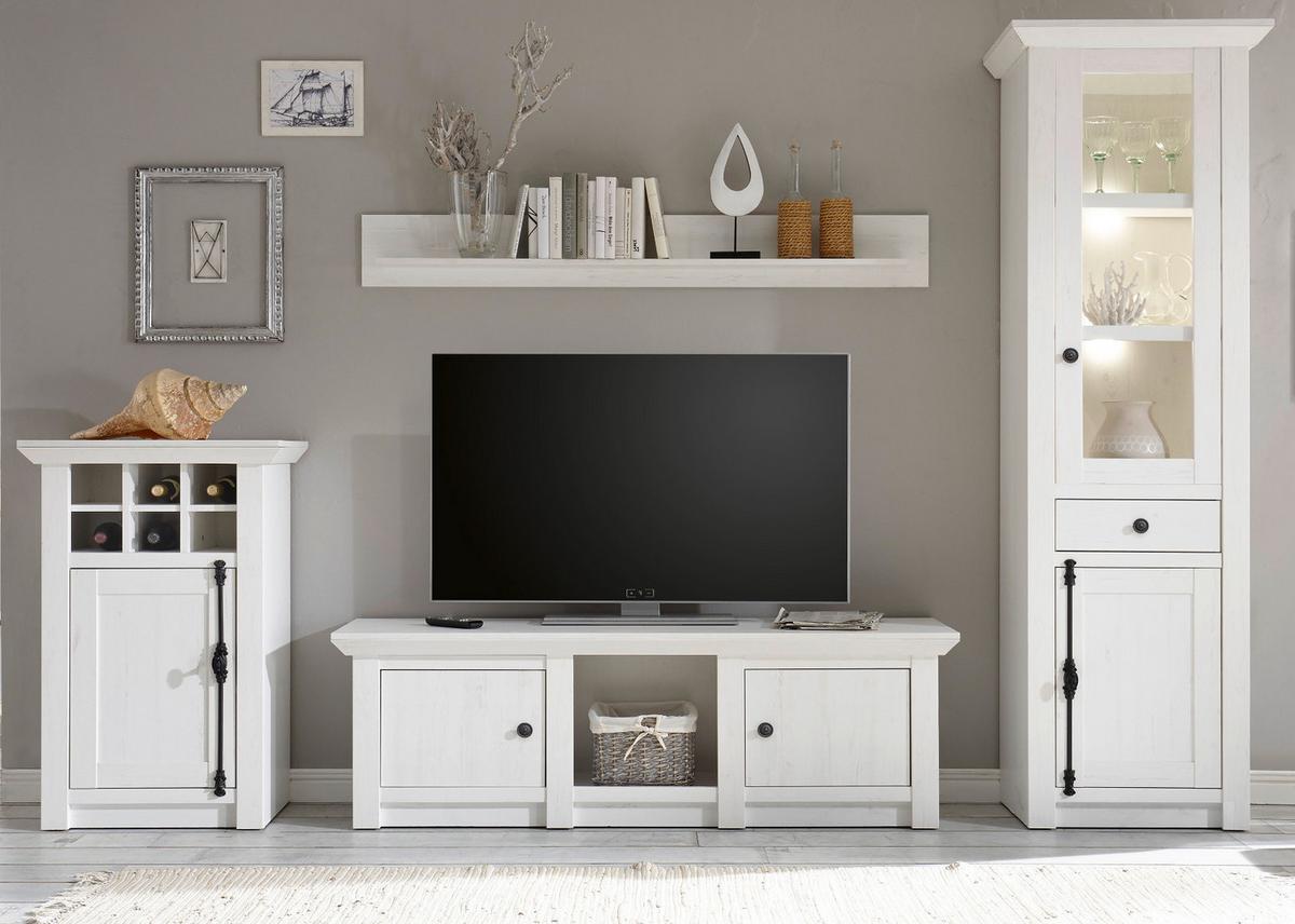 WOHNWAND weiß Pinie Landhaus, Schrankwand 4-teilig 298 x 207 cm - Anthrazit/Weiß, Holzwerkstoff/Metall (298/207/45cm) - Furn.Design