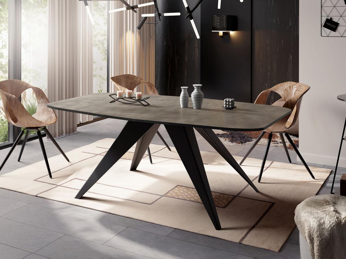 ESSTISCH Foster rechteckig ausziehbar, Dunkelgrauer Chicago Beton 160-198/80/76 cm - Dunkelgrau/Schwarz, Holzwerkstoff/Metall (80/200/76cm) - WFL GROUP